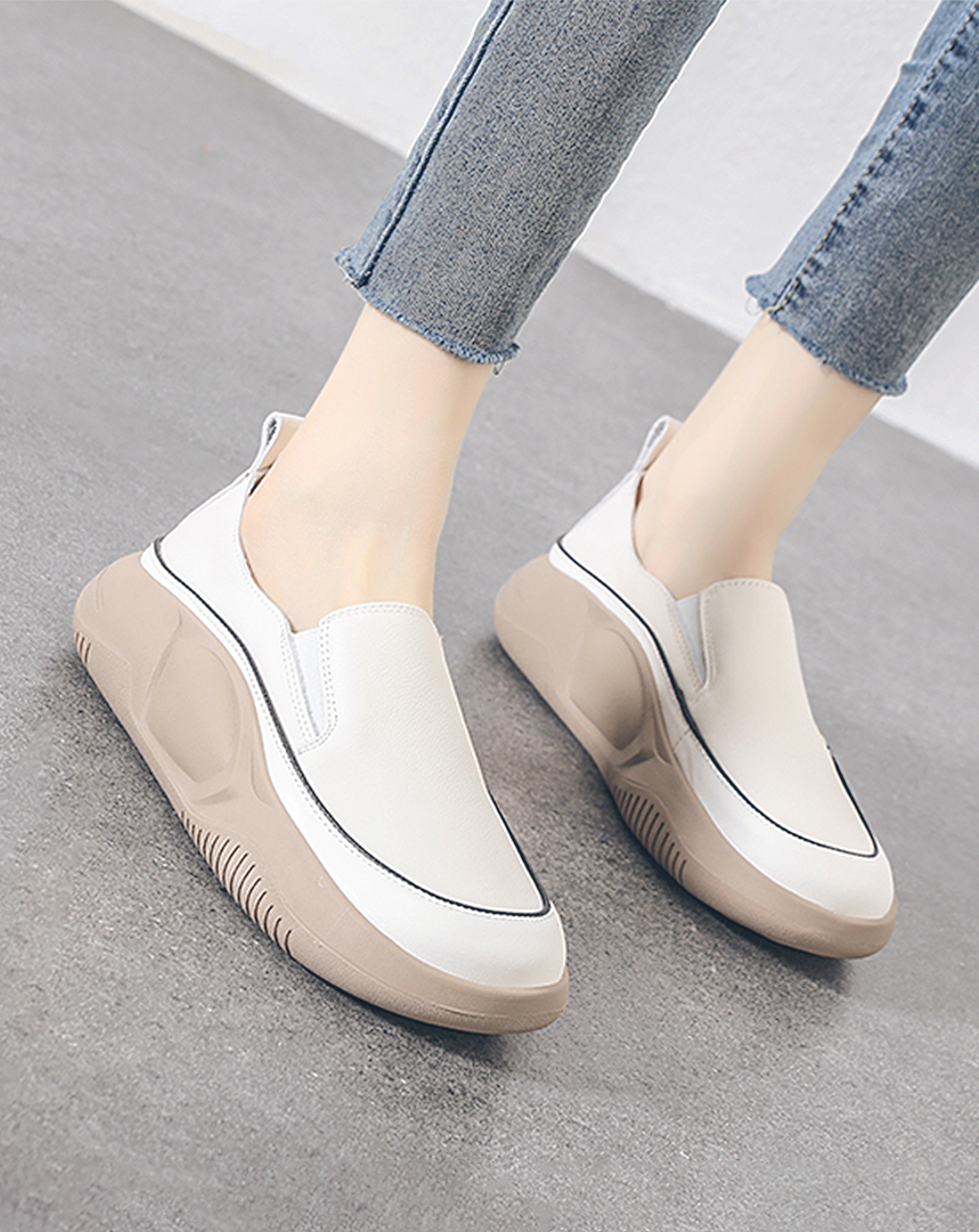 Platform Leather Slip-on Shoes