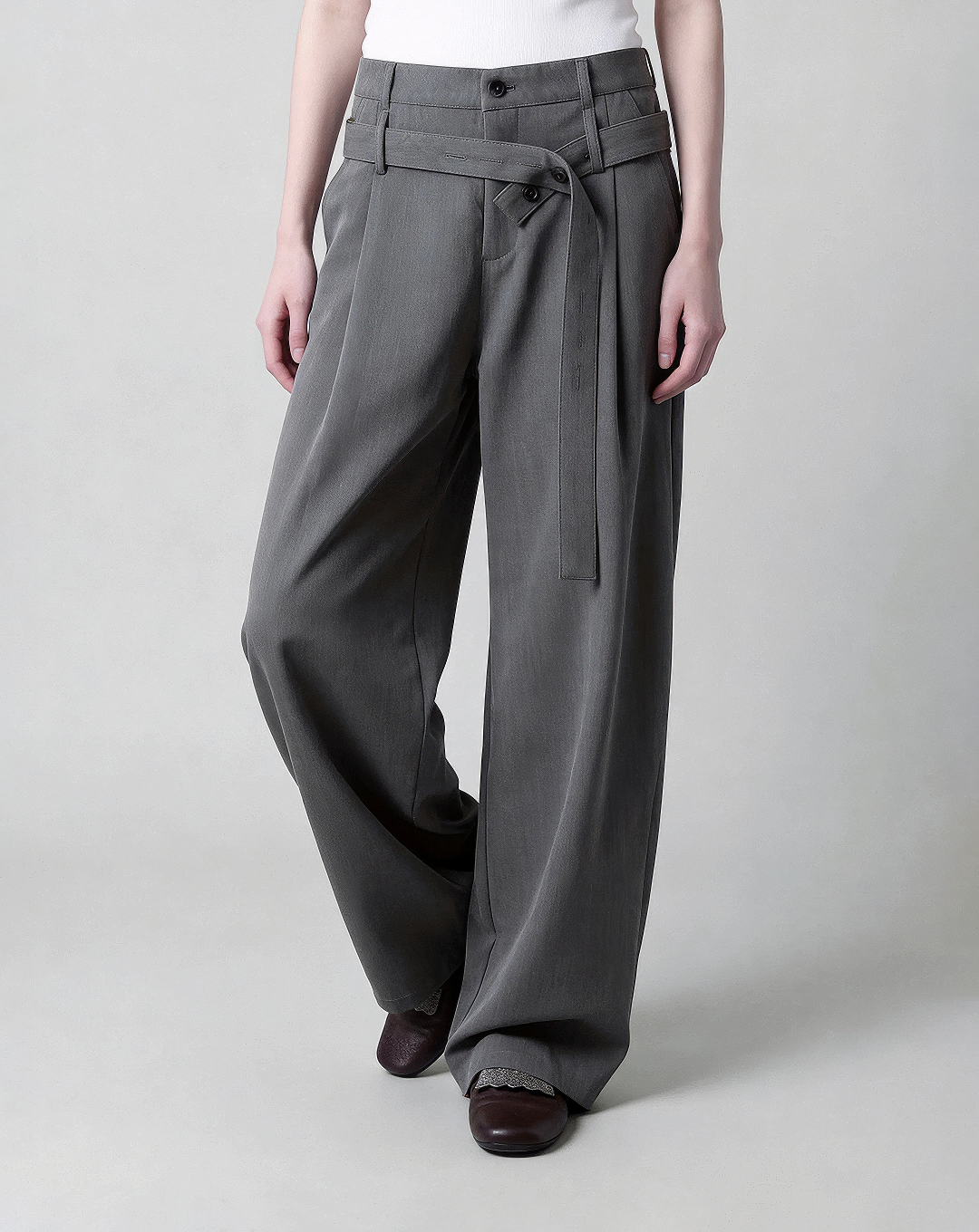 ♂♀Button Belted Wide Pants