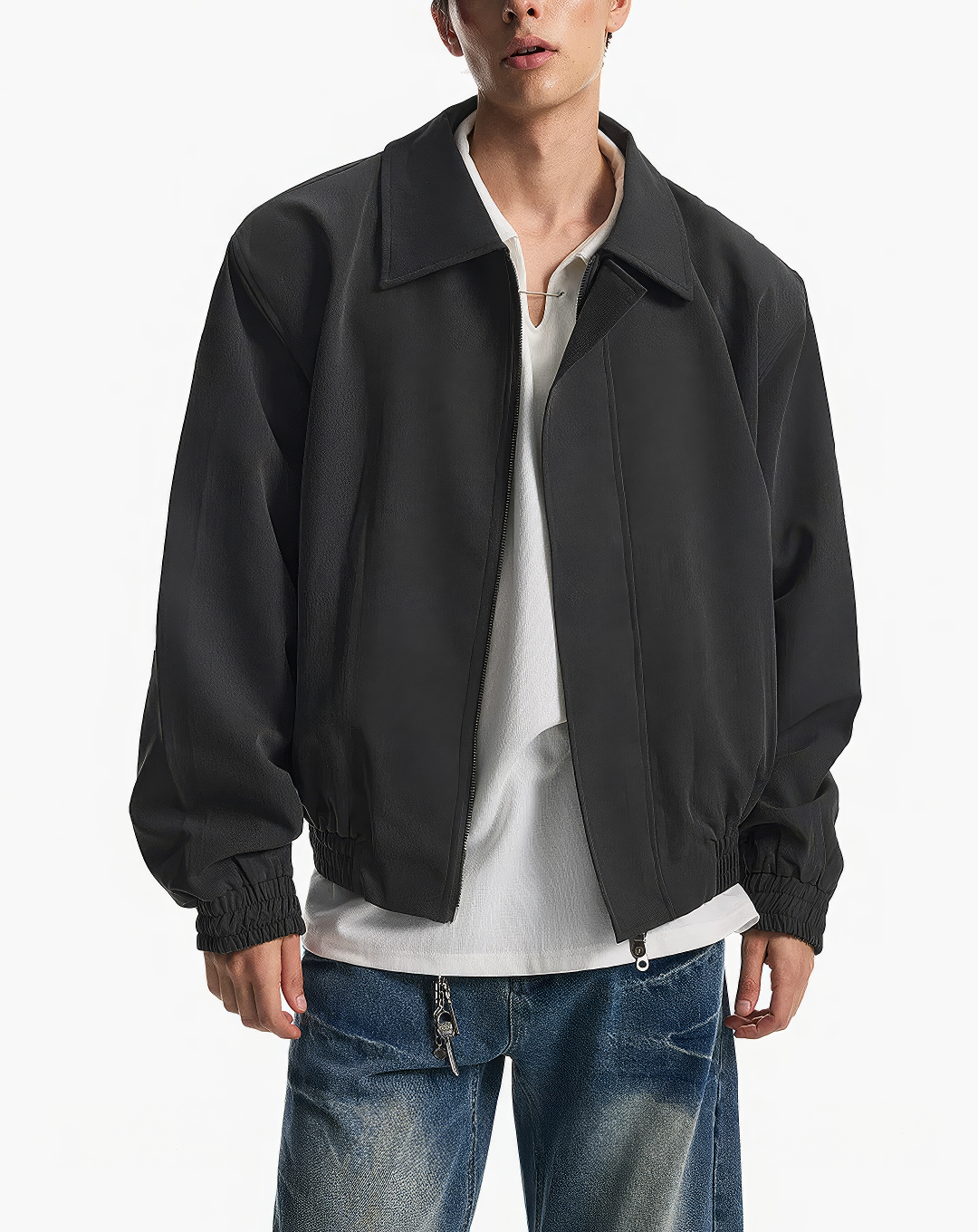 ♂♀ Gathered Hem Zip Jacket