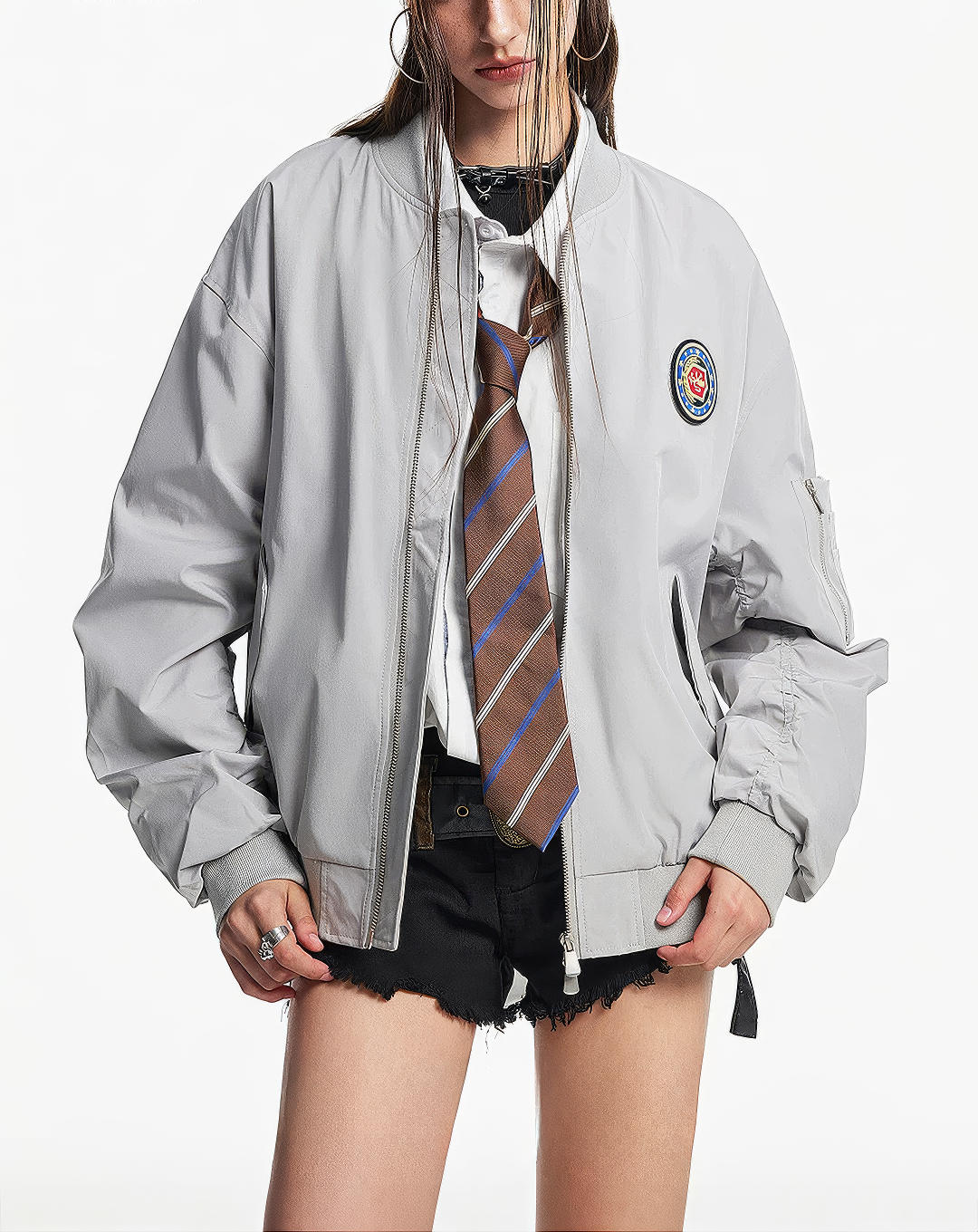 ♂♀Emblem Patch Bomber Jacket