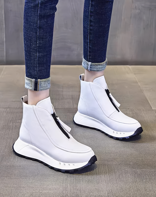 ♀本革／Front Zip Platform Boots