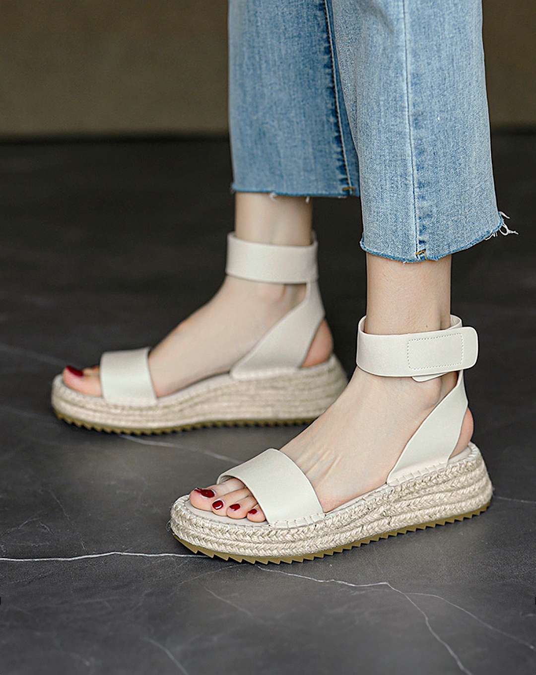 ♀Ankle Strap Wedge Sole Sandals