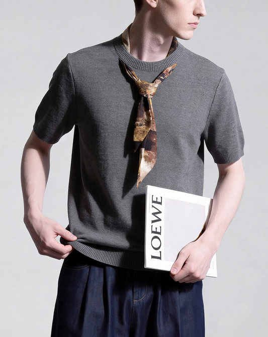 ♂♀Attached Scarf Knit Tee