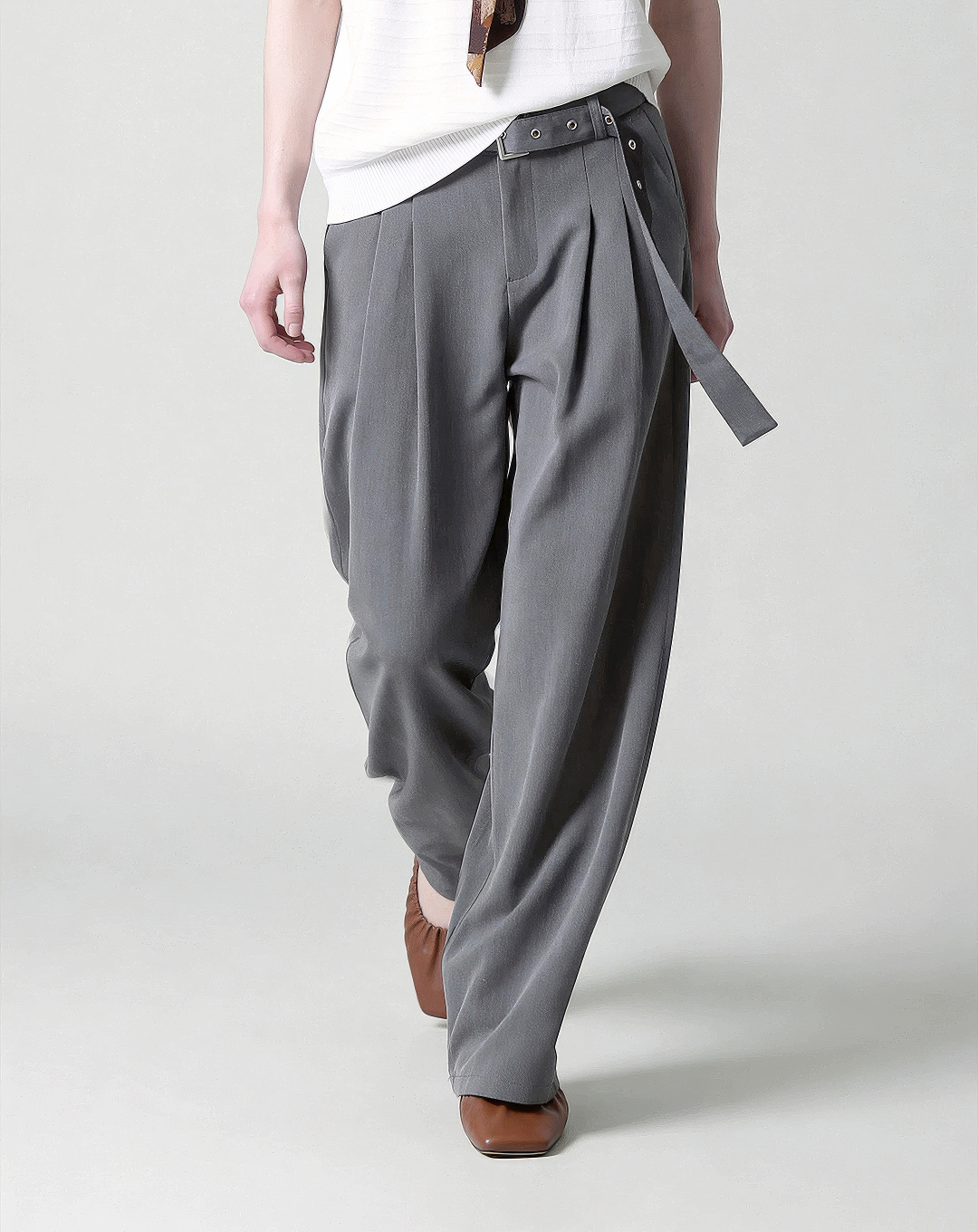 ♂♀Eyelet Belt Wide Pants