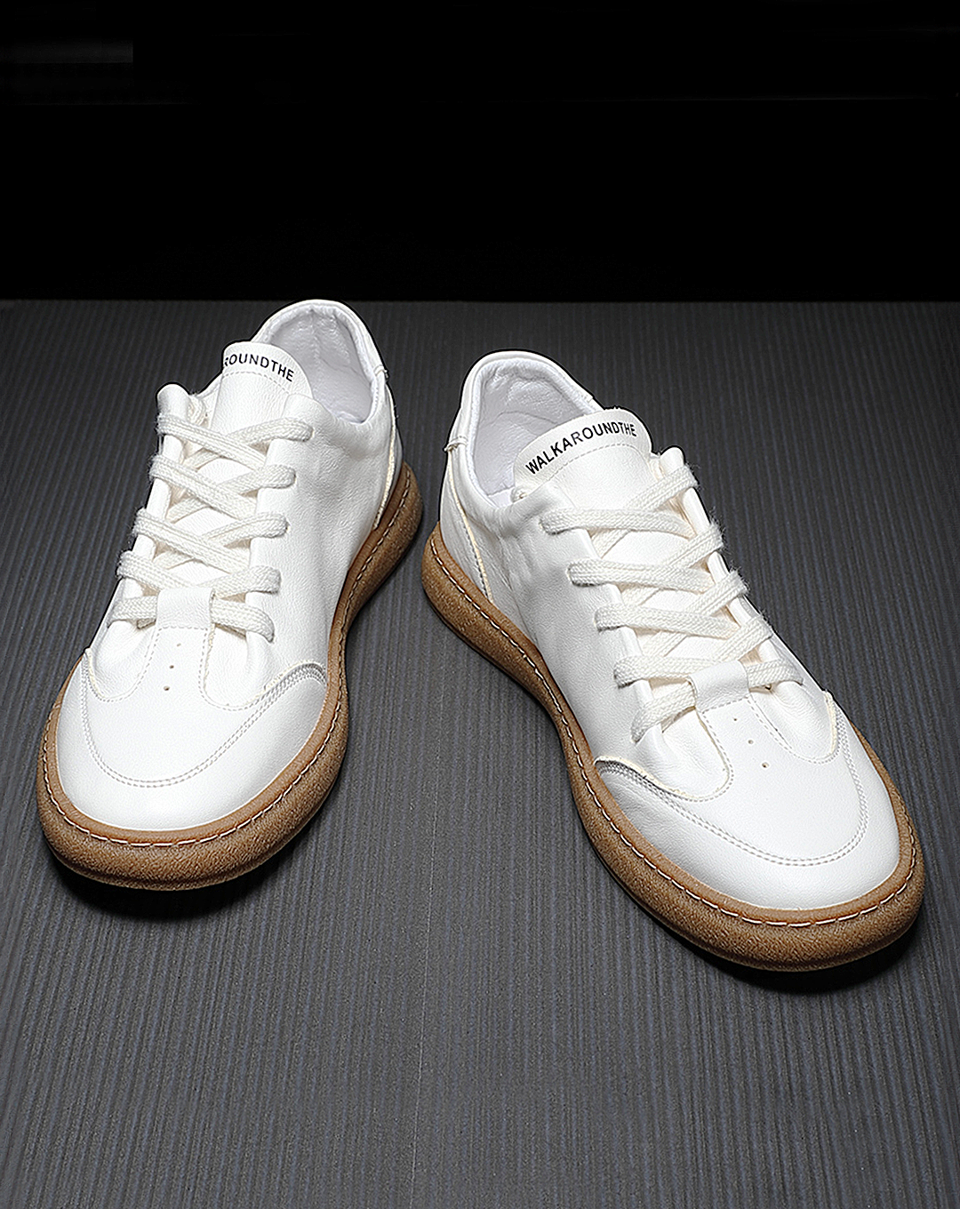 ♂♀White Leather Flat Sneakers