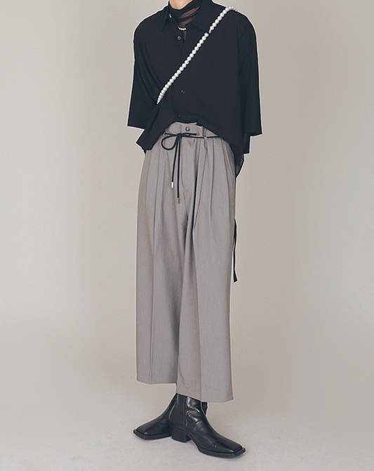 ♂String Belt Straight Pants