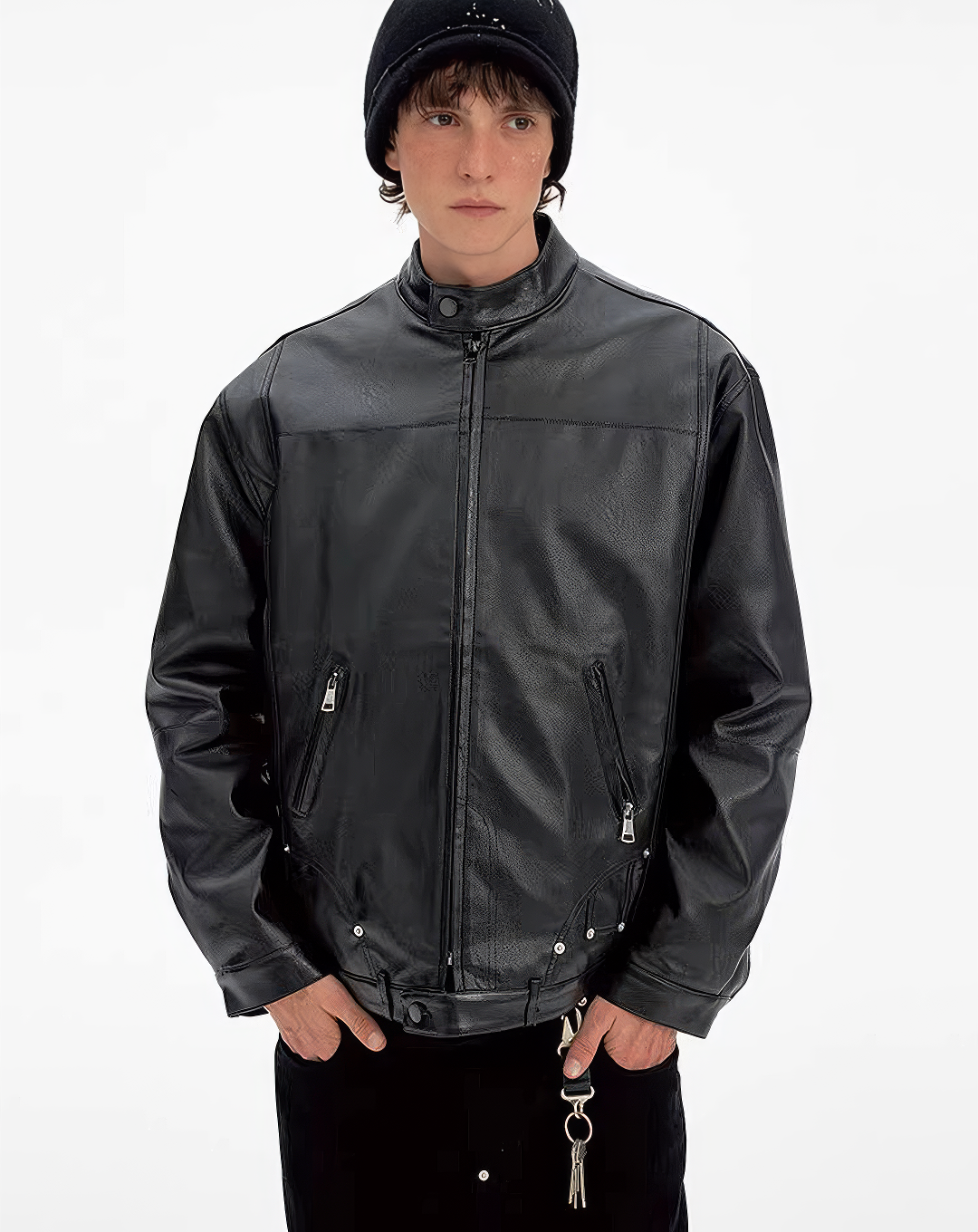 ♂Standing Collar Leather Jacket