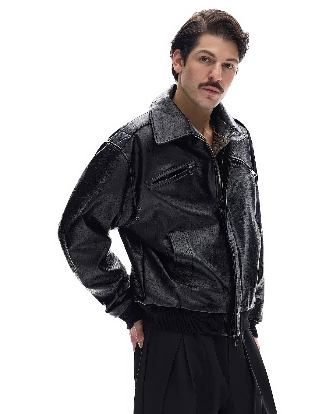 ♂Oversized Leather Moto Jacket