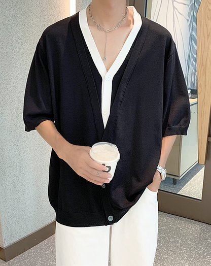 ♂Cardigan Style Short Sleeve Tops