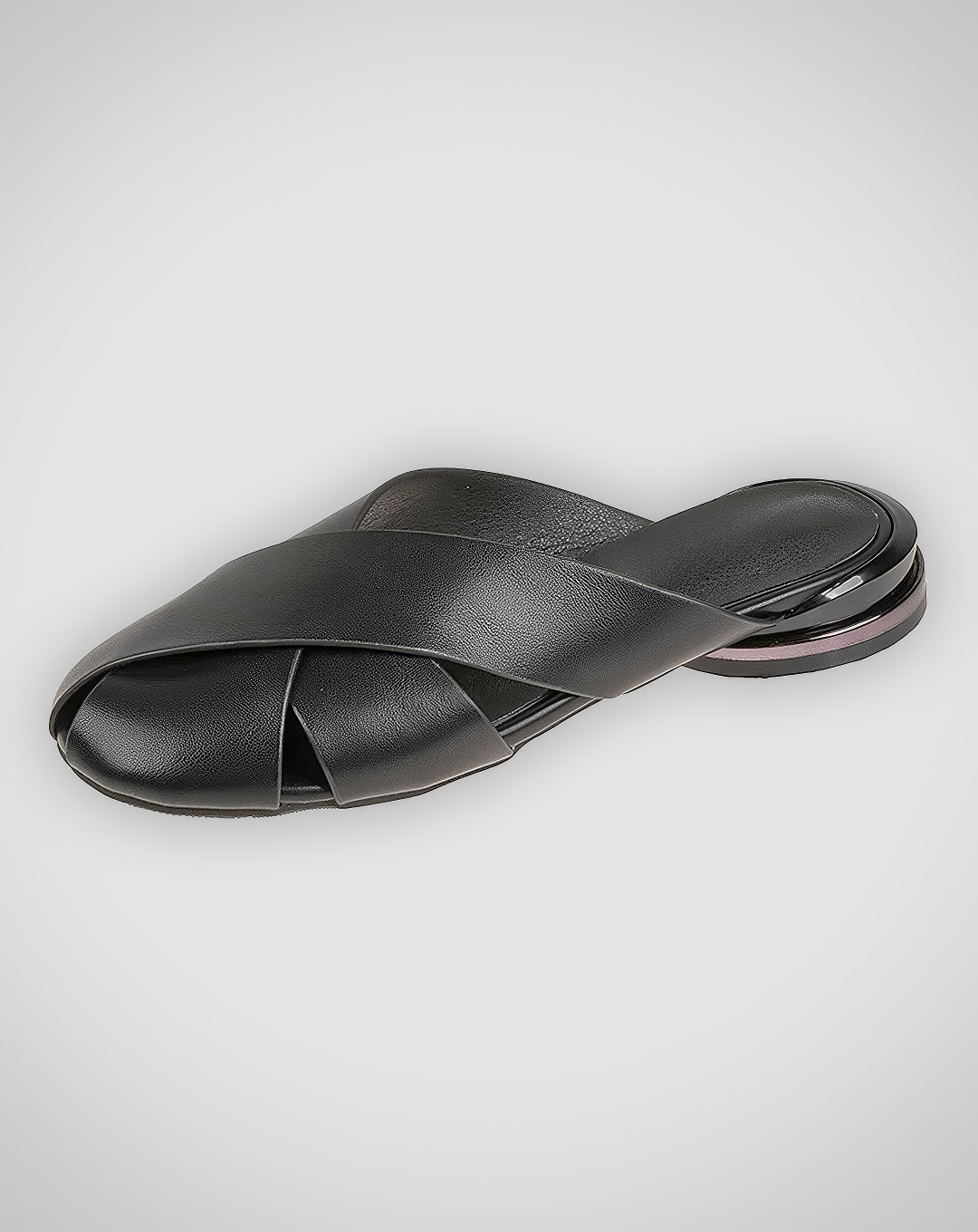 ♀本革／Black Flat Mule Sandals