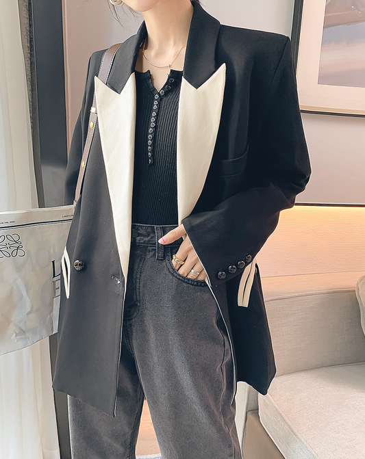 ♀Contrast Peaked Lapel Collar Jacket