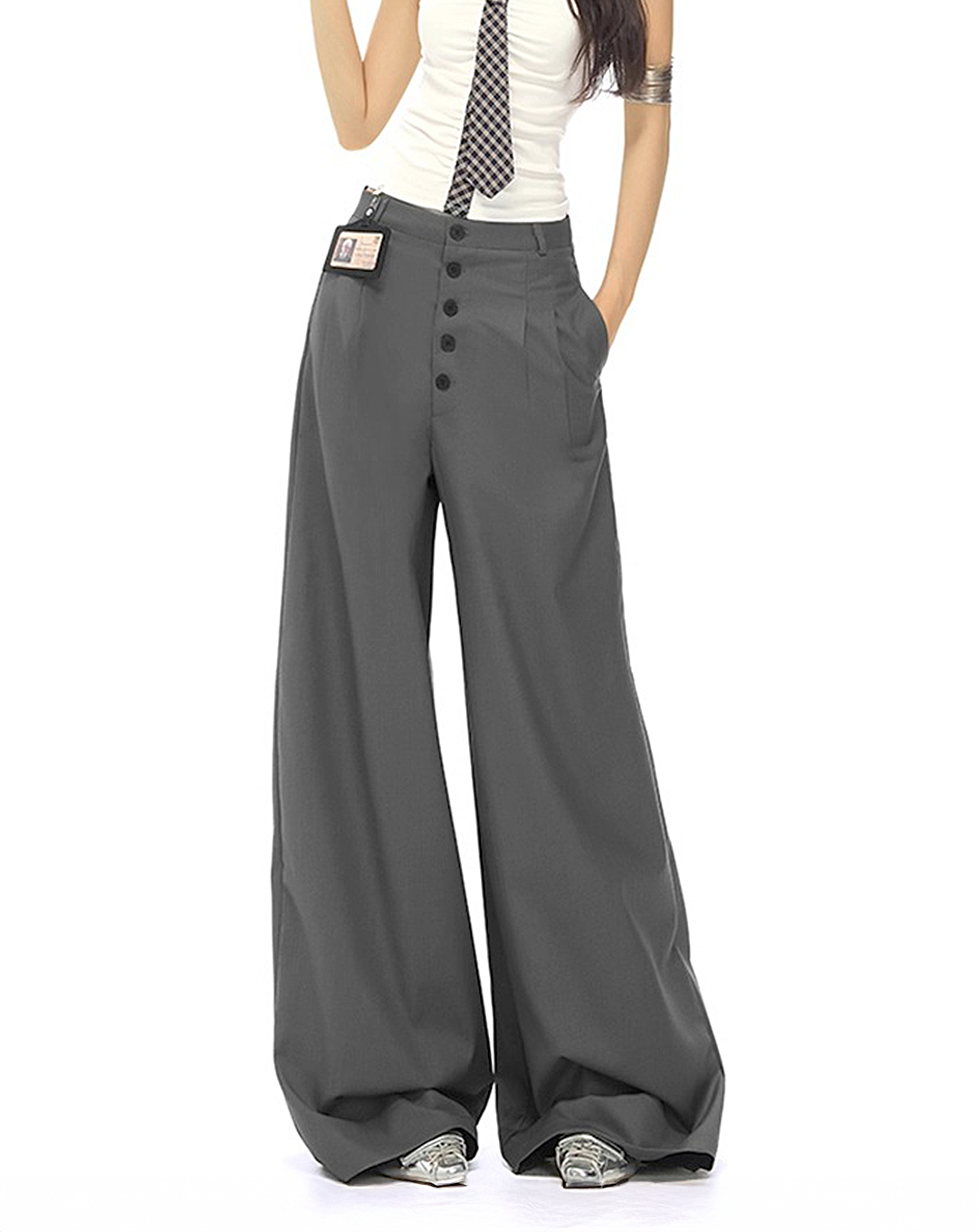 ♀Front Button Wide Pants