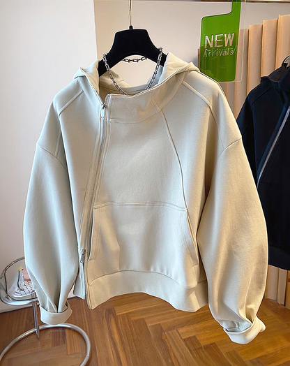 ♀Diagonal Zip Hoodie