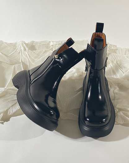 ♀Platform Zip Leather Boots