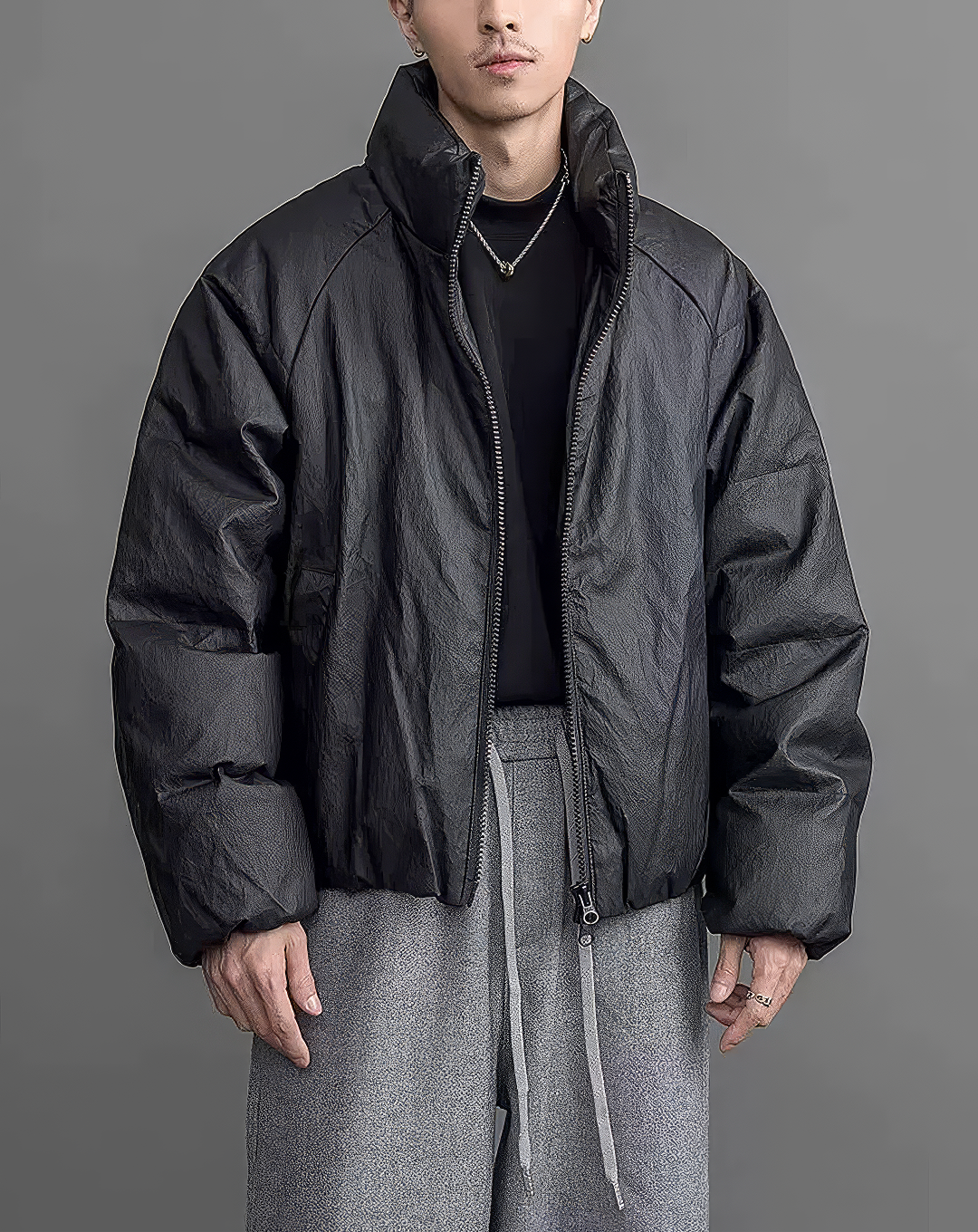 ♂Funnel Neck Leather Jacket