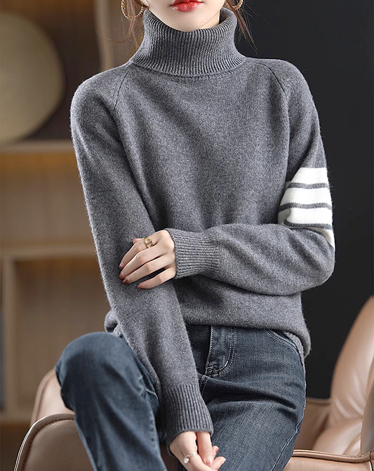 ♀Striped High Neck Knit