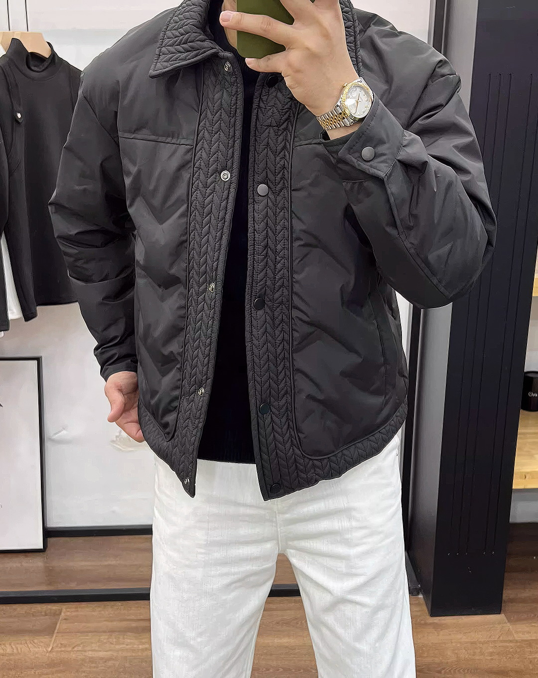 ♂Textured Quilt Collar Jacket