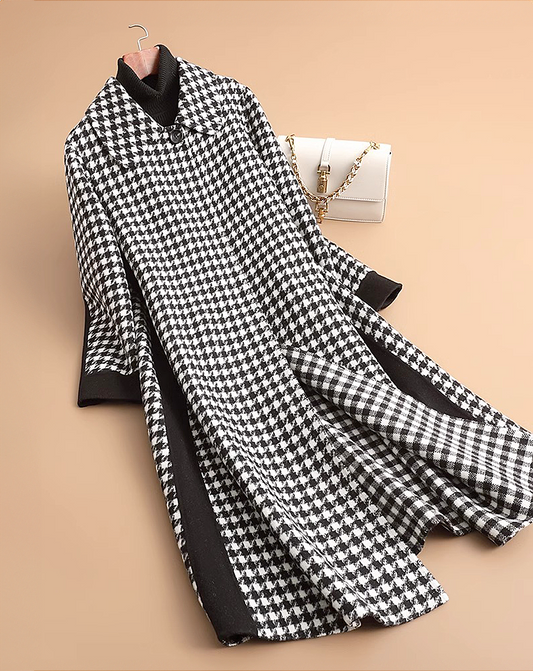 ♀Houndstooth Soutien Collar Coat