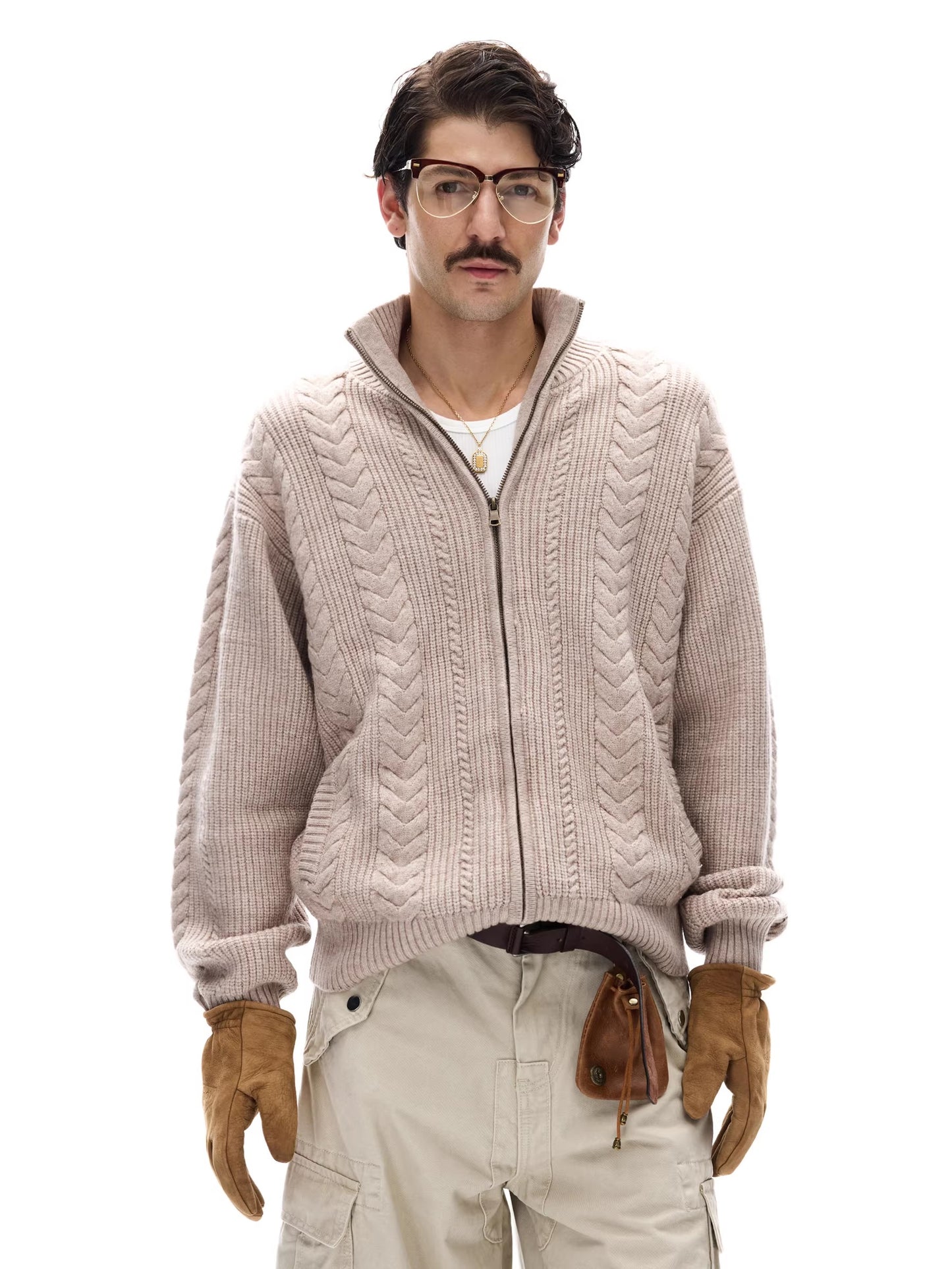 ♂Cable Knit Zip Cardigan