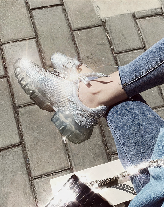 ♀Silver Rhinestone Sneakers