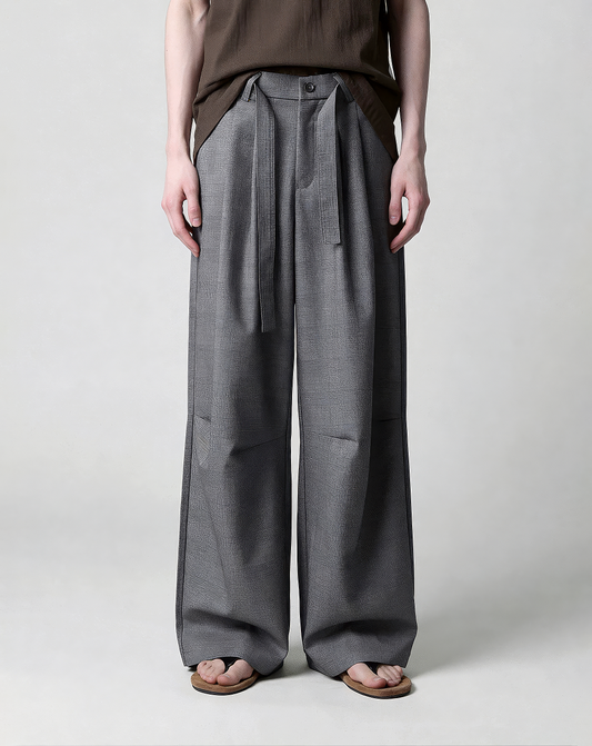 ♂♀Belted Plaid Wide Pants