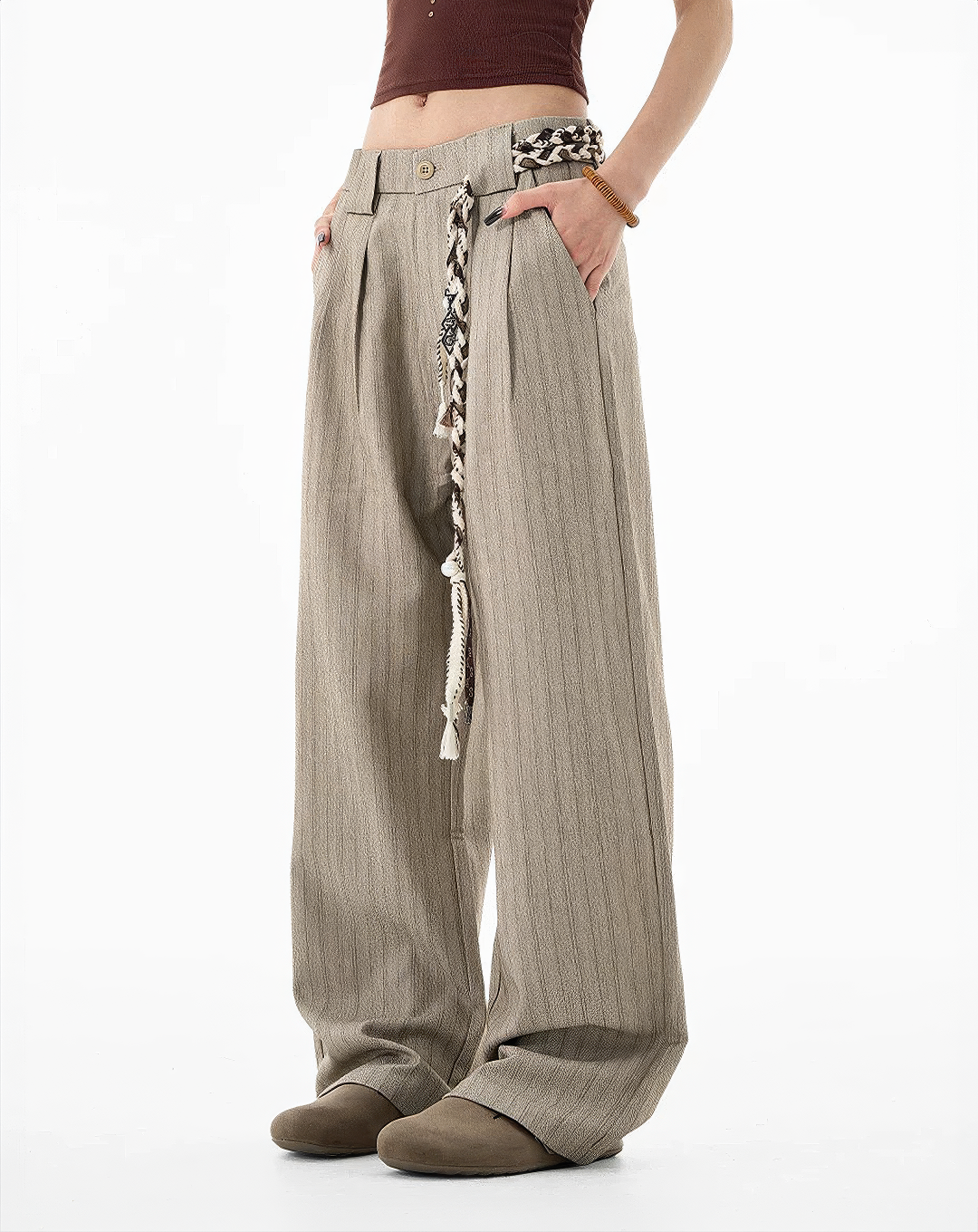 ♂♀Pinstripe Loose Straight Trousers