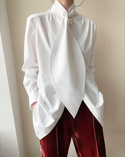 ♀White Scarf Blouse