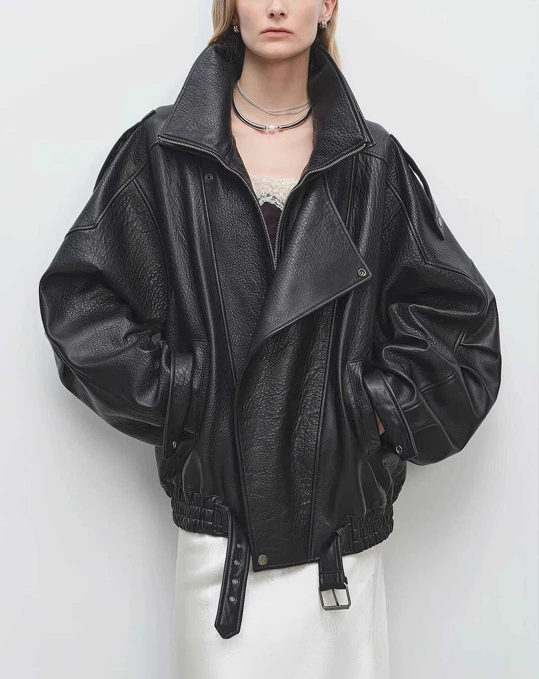 ♀本革／Oversized Real Leather Jacket