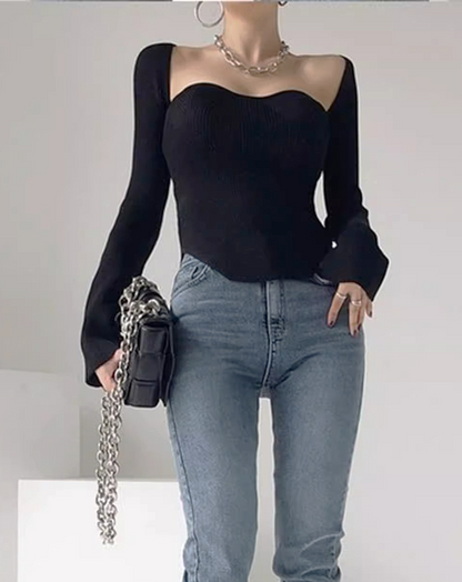 ♀Heart Neck Rib Knit