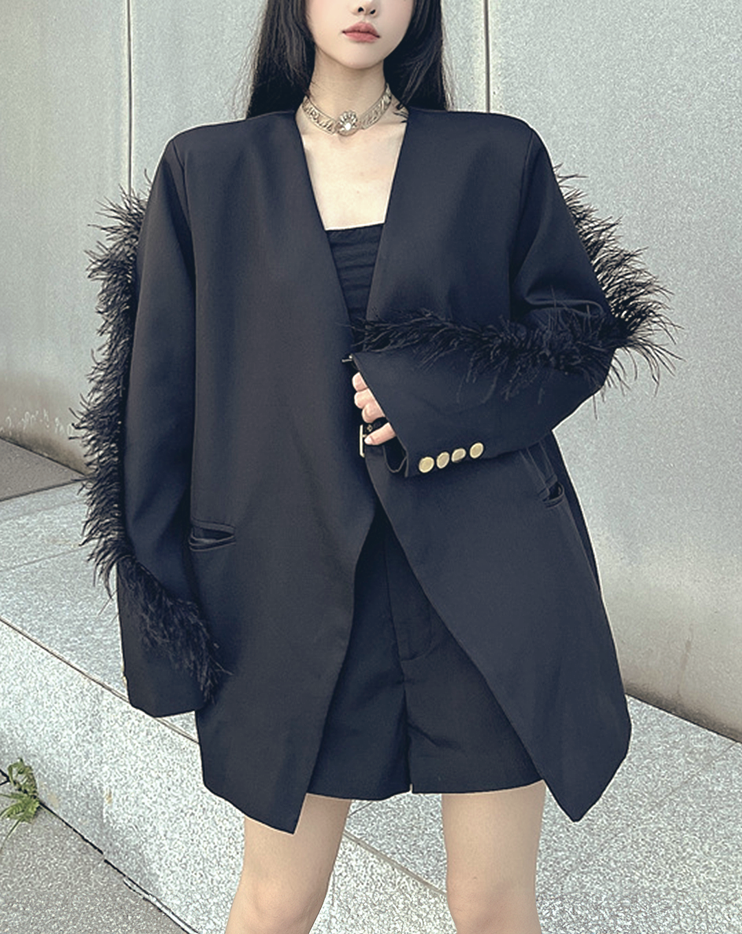 ♀Feather Sleeve Jacket