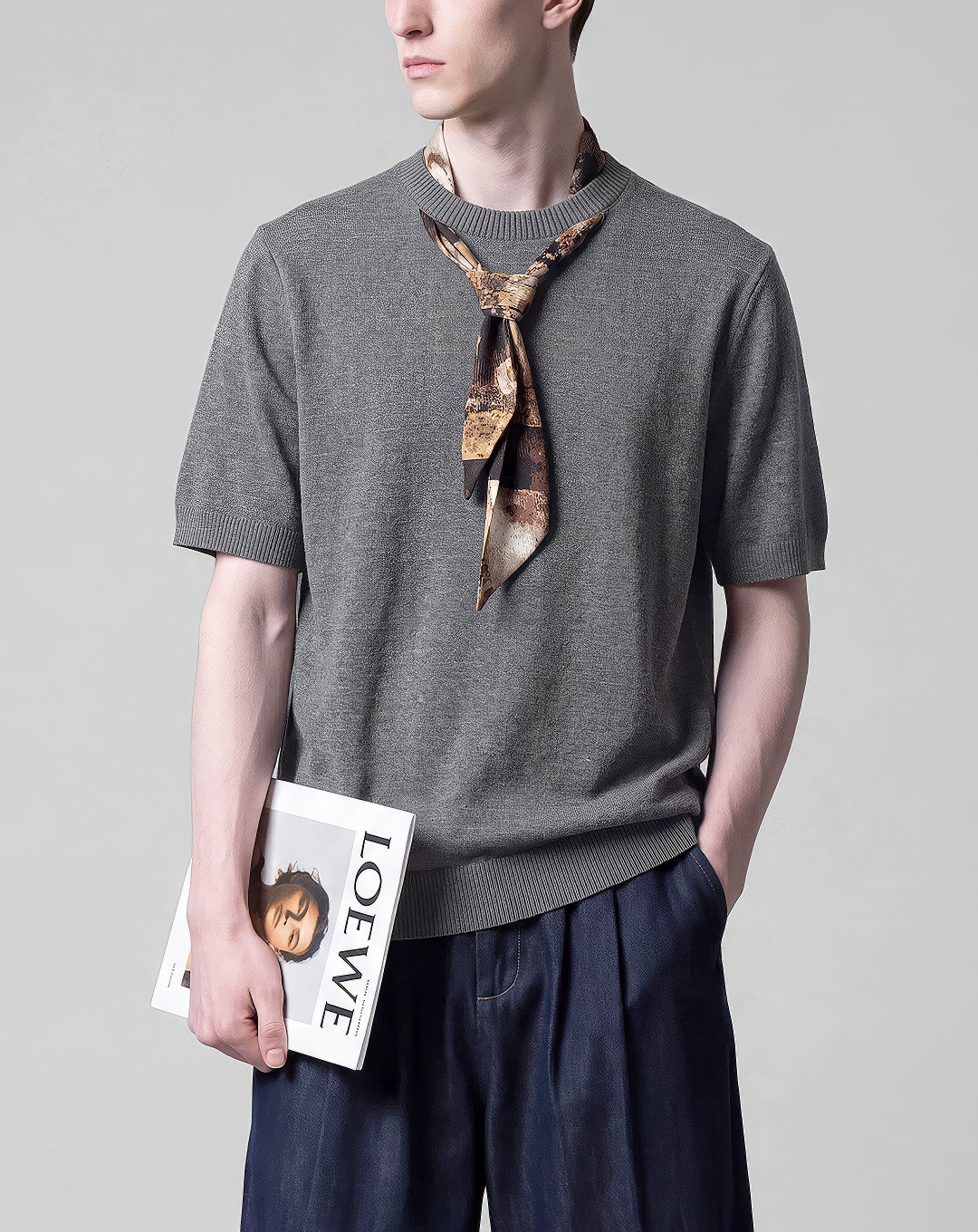 ♂♀Attached Scarf Knit Tee
