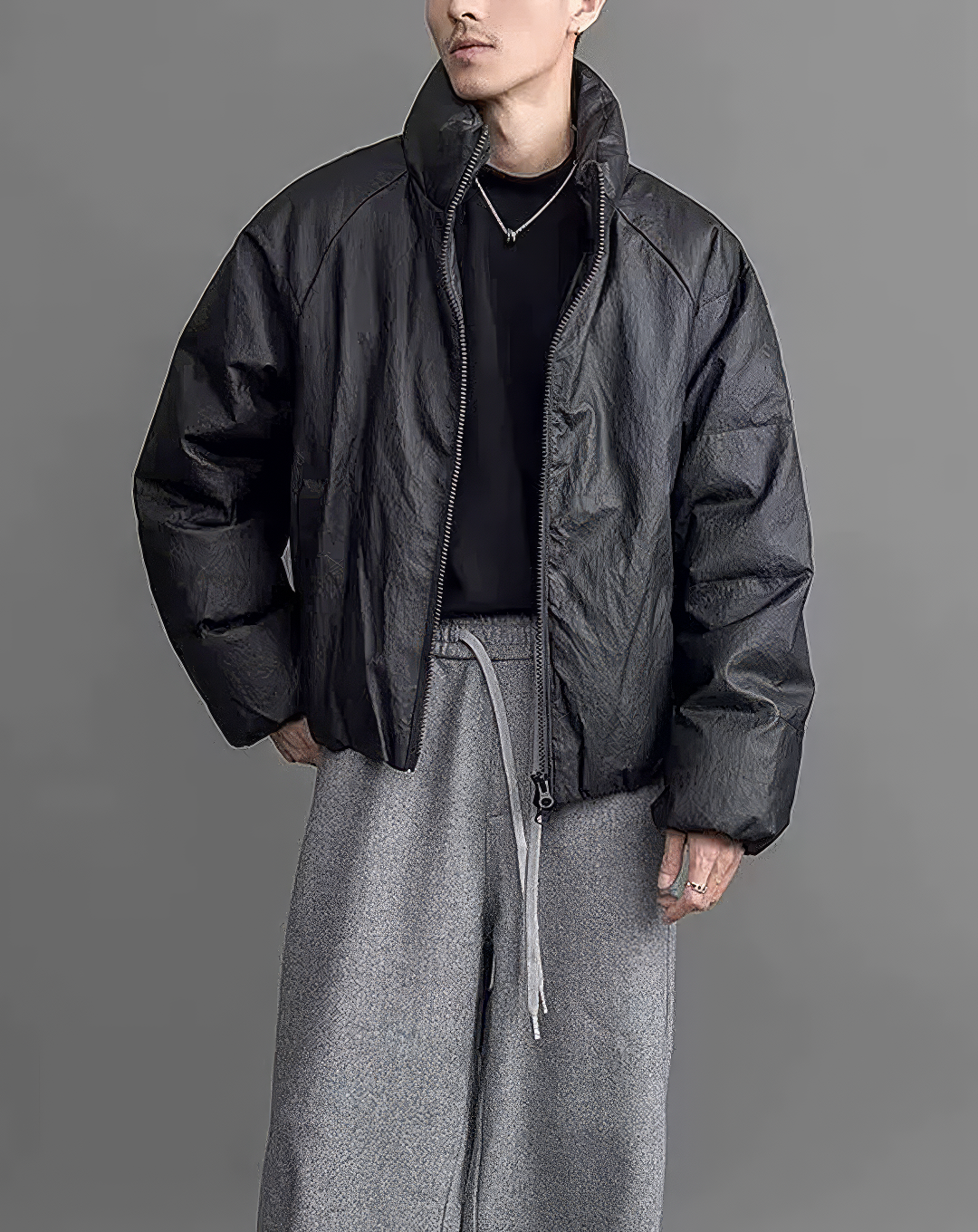 ♂Funnel Neck Leather Jacket