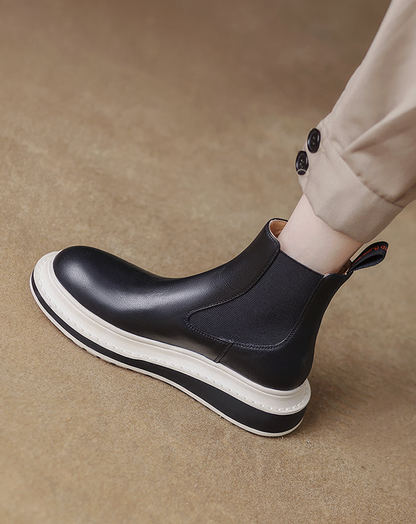 ♀本革／Layered Platform Chelsea Boots