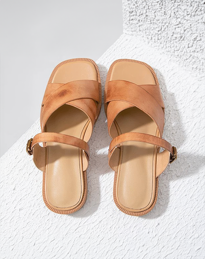 ♀本革／Flat Leather Strap Sandals