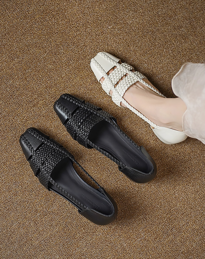 ♀本革／Woven Square Toe Shoes
