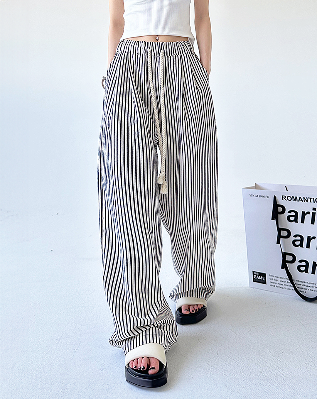 ♀Striped Drawstring Pants