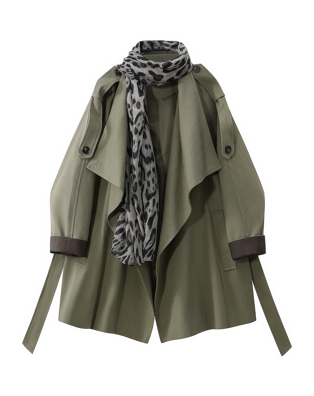 ♀Leopard Scarf Short Coat
