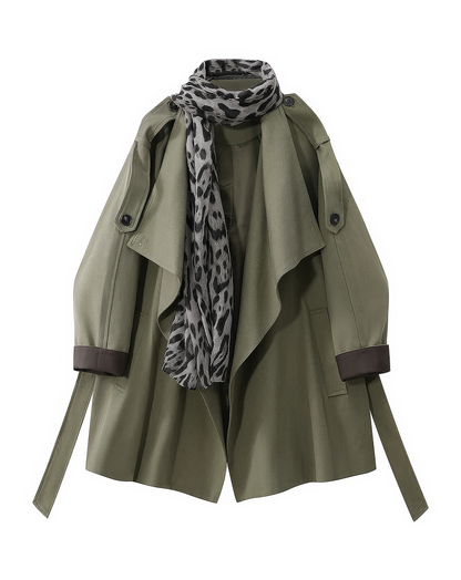 ♀Leopard Scarf Short Coat