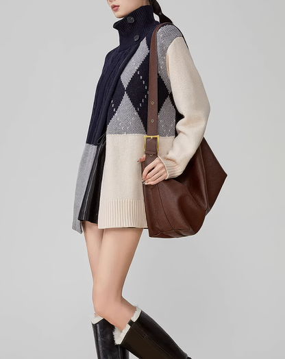 ♀Panel Cable Argyle Sweater