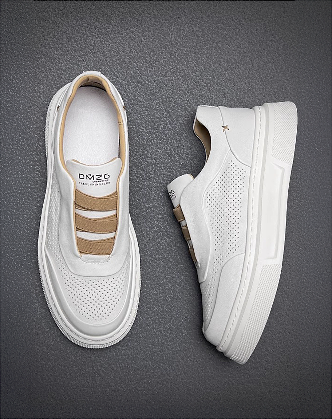 ♂♀ 本革／ White Stream Slip-Ons