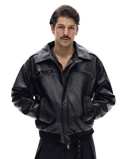 ♂Oversized Leather Moto Jacket