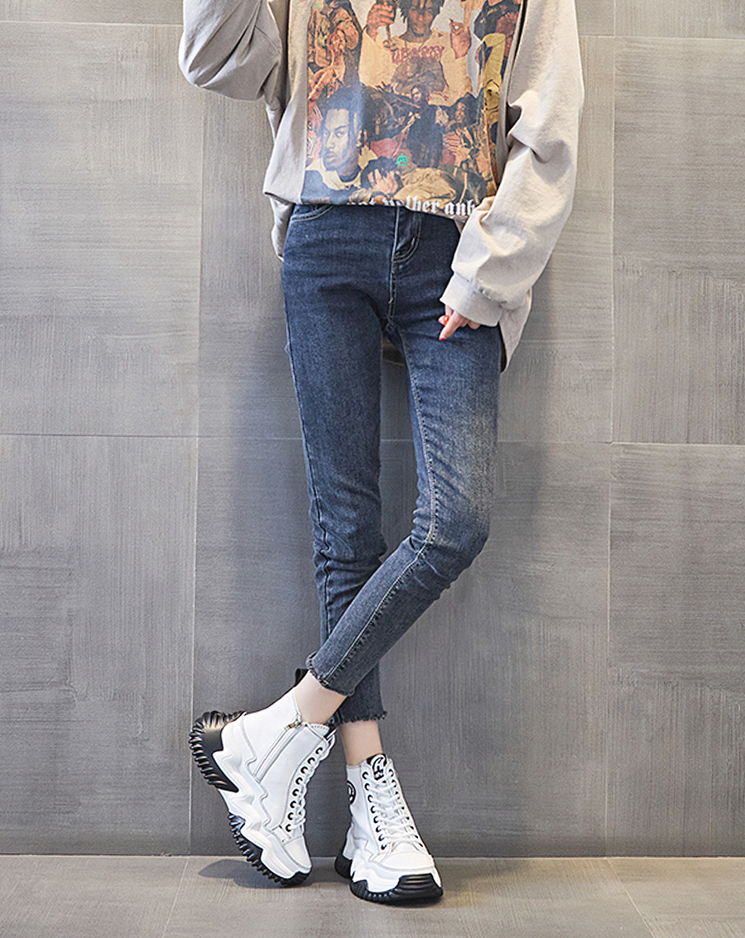 ♀本革／Jagged Platform High-Cut Sneakers