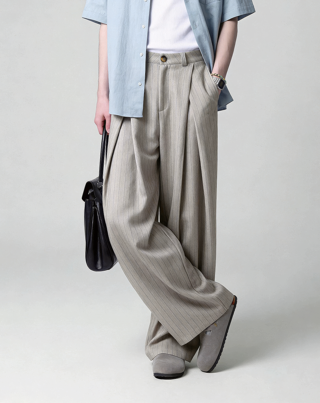 ♂♀Pinstripe Wrap Wide Pants