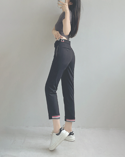 ♀Tricolor Back Hem Cropped Pants