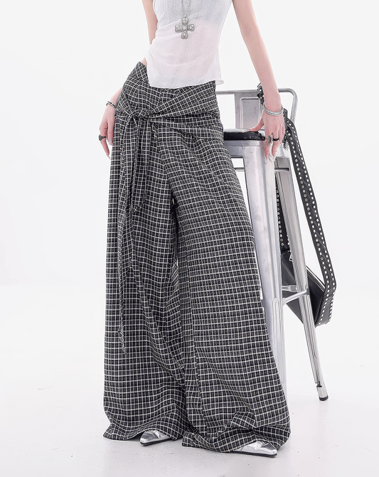 ♀Plaid Layered Wide Pants