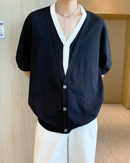 ♂Cardigan Style Short Sleeve Tops