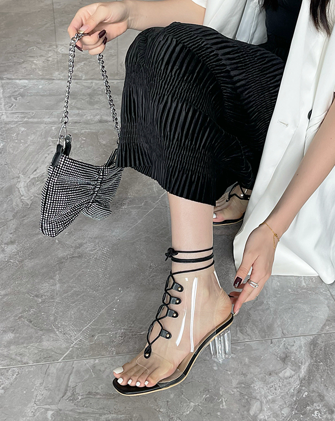 ♀Lace-up Clear Sandals