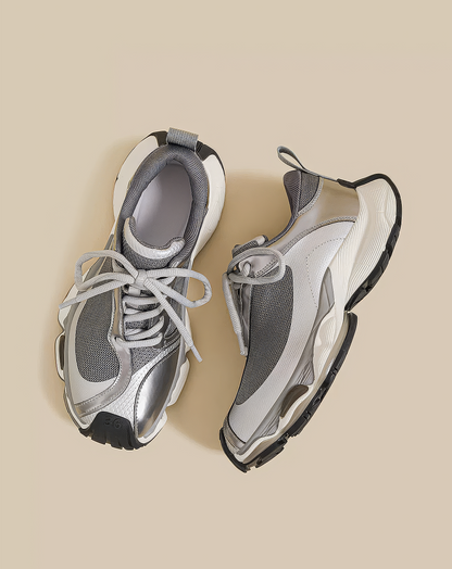 ♀Silver Metallic Mesh Sneakers