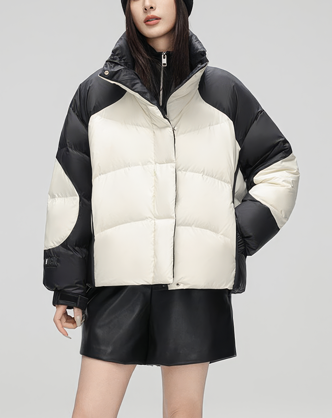 ♀Contrast Bicolor Puffer Jacket