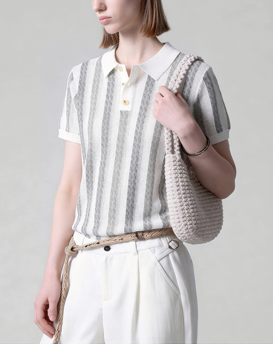 ♂♀Striped Knit Polo Shirt